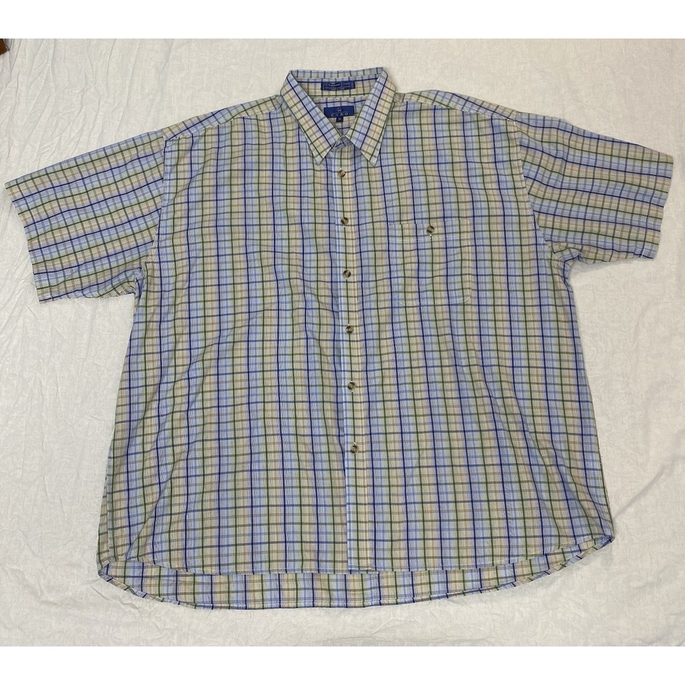 Enro Chatham Cloth Shirt Mens 3XL Blue Green Plaid Short Sleeve‎ B&T